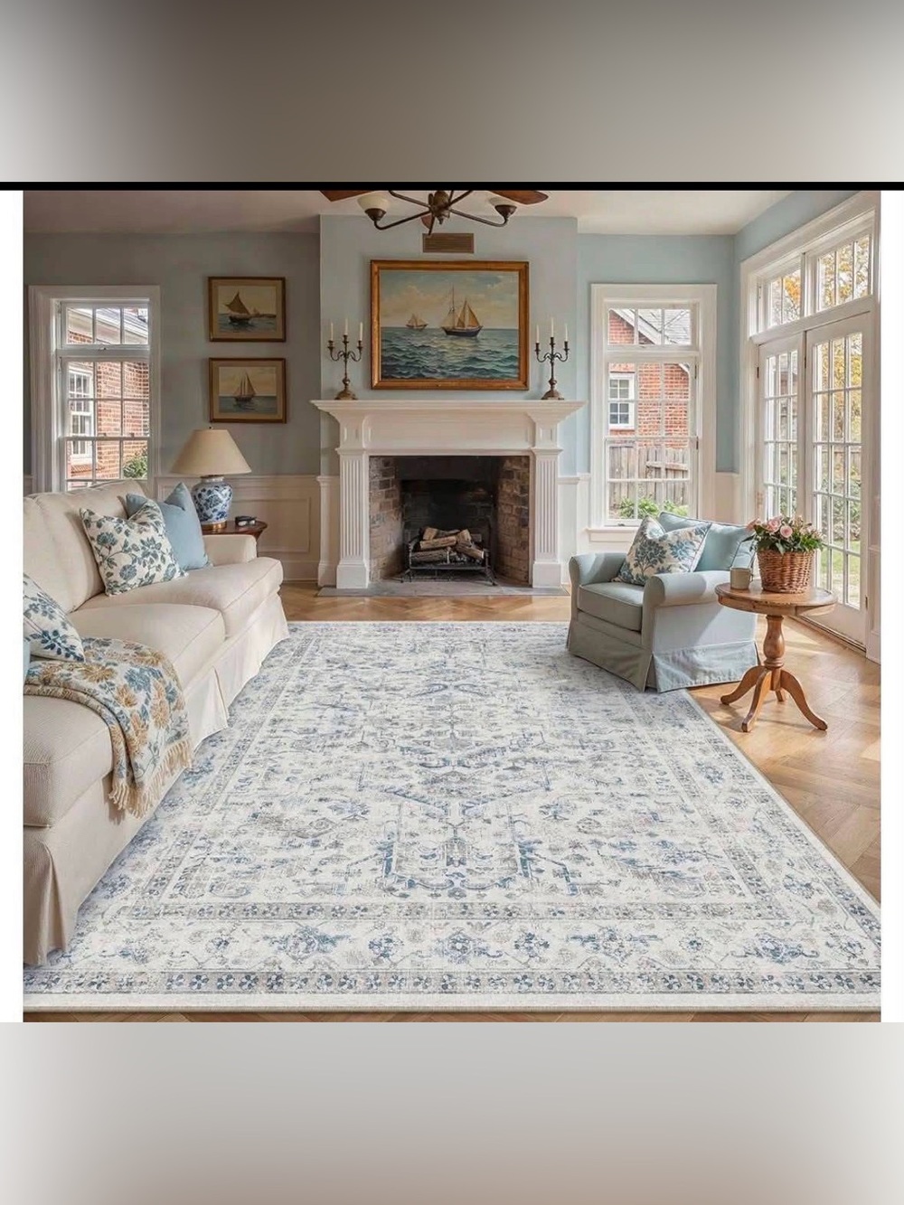 6x9 Grey/Blue Washable Area Rug